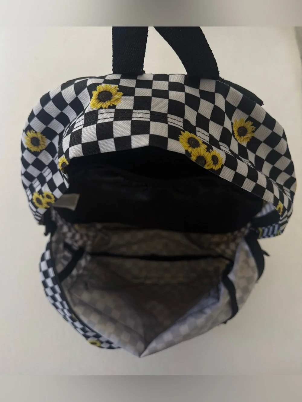 Vans  Checkerboard Sunflower Backpack - Black & White with Yellow 🌻